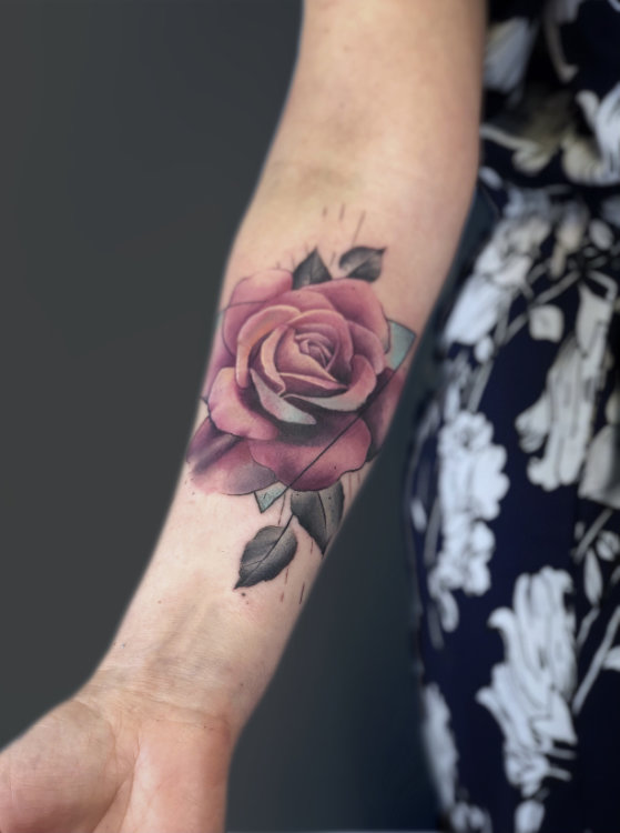 Watercolour rose on a forearm