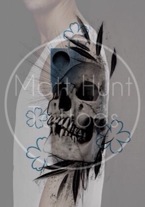 Skull and blue flowers